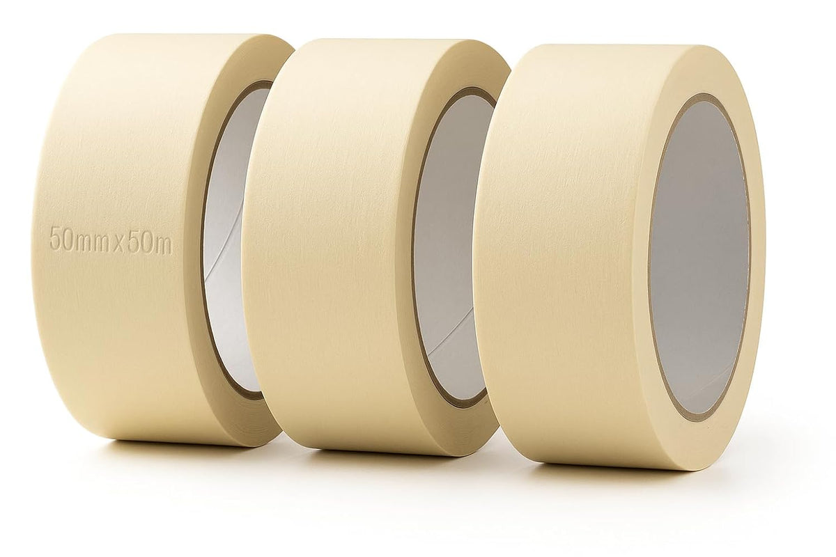 Set 3 Rotoli Nastro Carta per Mascheratura 50mm x 50m – Nastro Adesivo Professionale per Imbianchini, Verniciatura, Protezione Superfici, Fai-da-te – Resistente e Preciso - Lemag srl