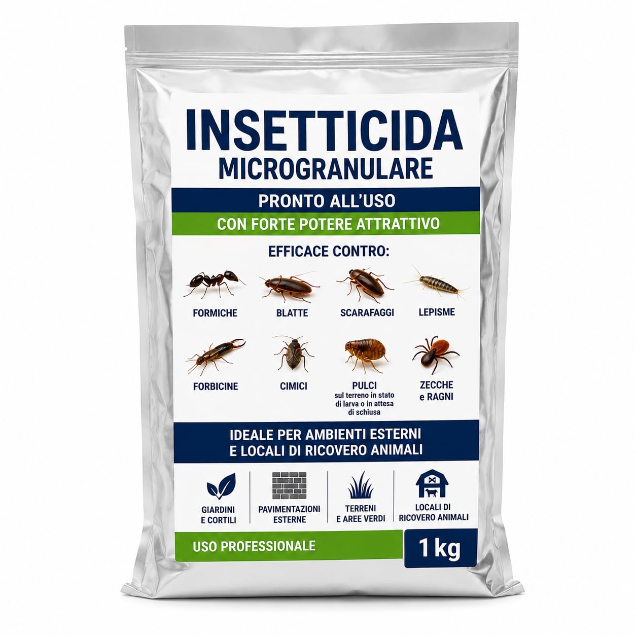 Insetticida Microgranulare 1 Kg per Formiche Pulci Zecche Scarafaggi Blatte Ragni Uso Professionale Esterno Pronto all’Uso - Lemag srl