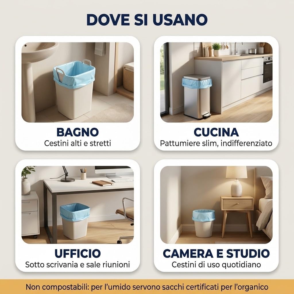 Lemag Sacchi Spazzatura Profumati con Maniglie 52x70 cm 30 Litri Celeste - 120 Pezzi in 8 Rotoli - Sacchetti Immondizia Brezza Marina per Pattumiera, Bagno, Cucina e Ufficio - Lemag srl