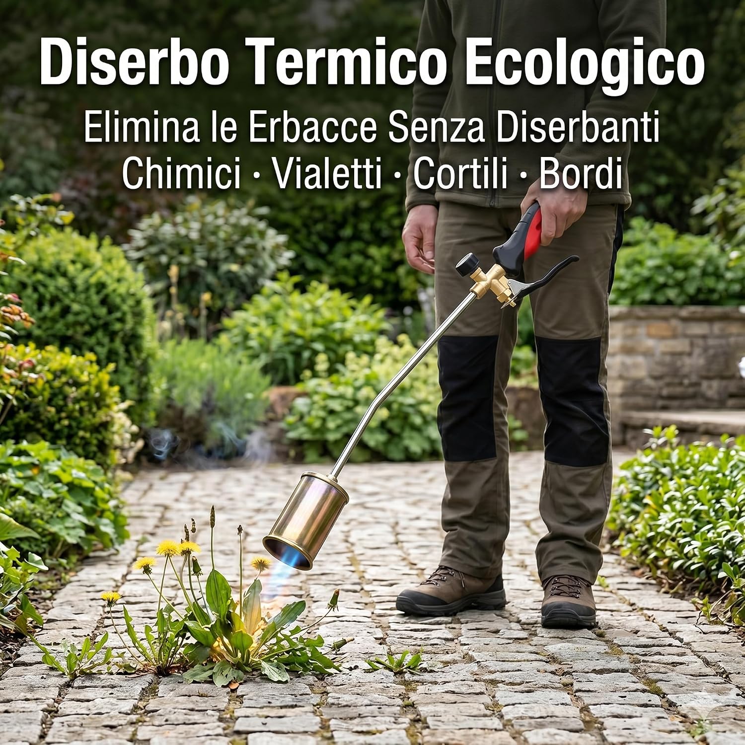 Cannello da Riscaldo a Gas con Leva 60 cm – Kit Completo con Chiave Tubo 2m e 2 Fascette – Bruciatore Ø45mm per Diserbo Termico Accensione e Sverniciatura – Cannello GPL - Lemag srl