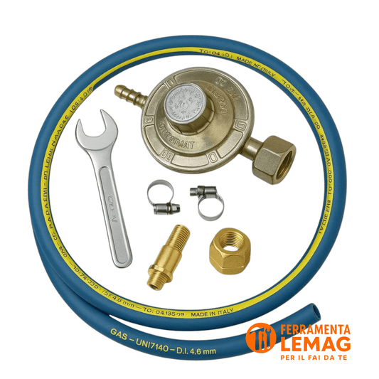 Regolatore Gas 30 mbar + Tubo Gas GPL 8x13 mm 10 mt Blu - Lemag srl - Lemag srl