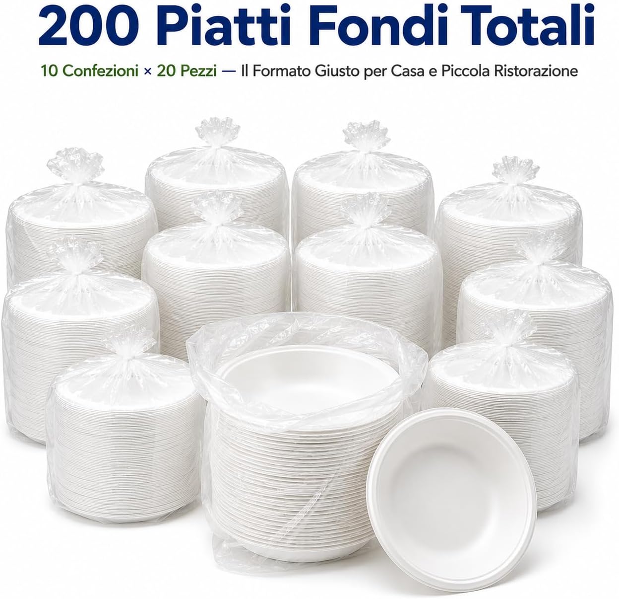 200 Piatti Fondi Riutilizzabili – 10 Conf. × 20 pz | Resistenti e Impilabili | Ristorante Mensa Catering Sagre | Famiglia Numerosa | Made in Italy - Lemag srl