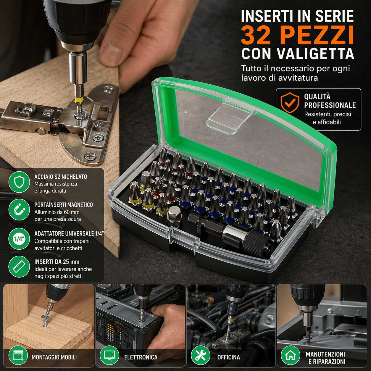 Set Inserti 32 Pezzi con Valigetta Acciaio S2 Portainserti - Lemag srl