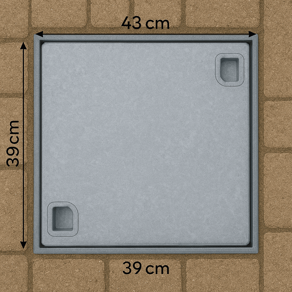 Chiusino Portapavimento Zincato 43x43 cm con Telaio – Luce 39x39 cm – Lemag srl - Lemag srl