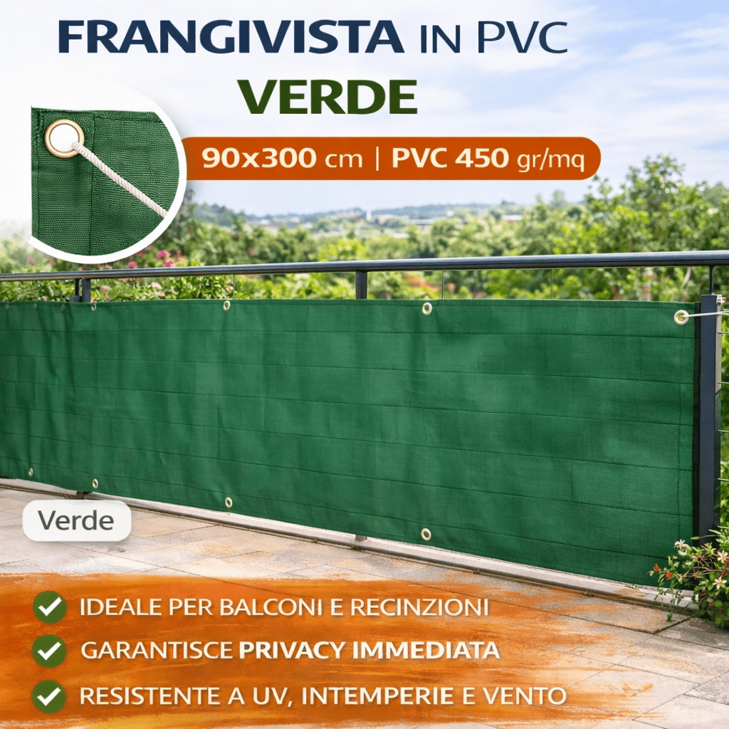 Frangivista PVC Cardinale 90x300 cm con Occhielli e Corda Privacy Balcone - Lemag srl