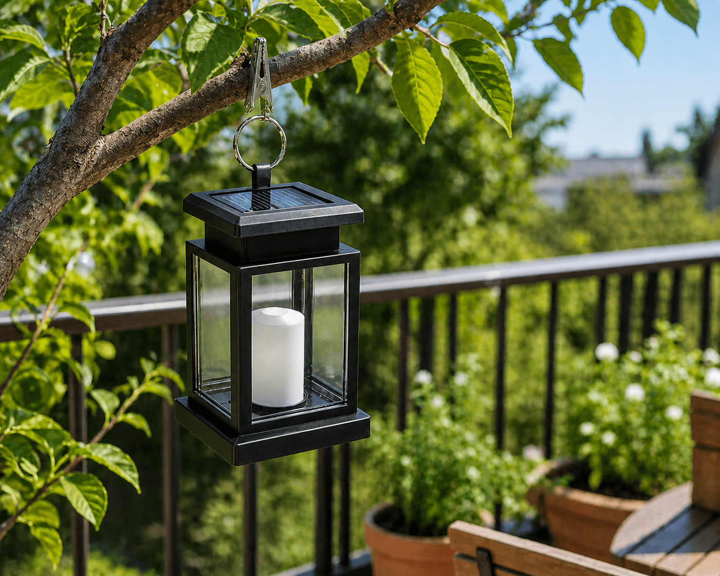 Lanterna Solare Candela Flame 2000K IP55 con Clip Molletta in Acciaio Luce Calda 5LM per Giardino Balcone Esterno - Lemag srl