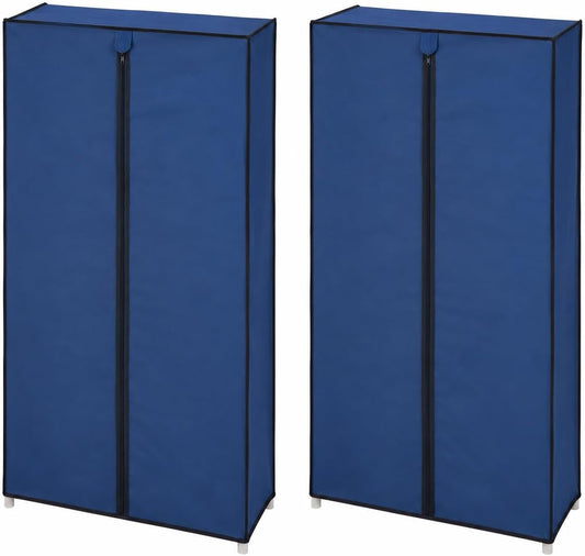 Set da 2 pezzi di armadio guardaroba in tessuto blu TNT salvaspazio e portatili con cerniera per camera.
