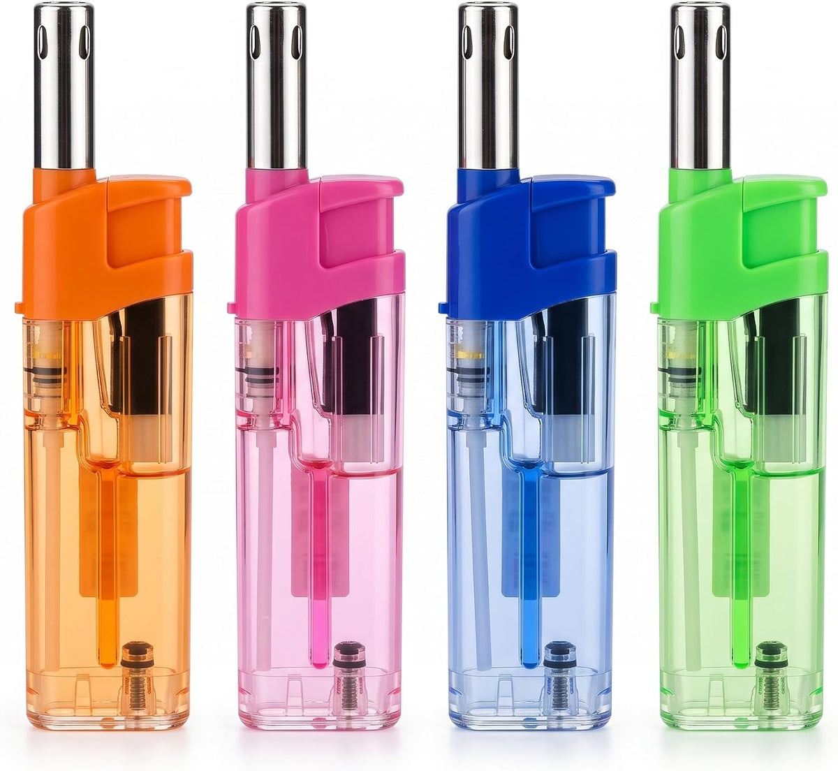 Set 4 accendigas corti ricaricabili con corpo trasparente multicolore