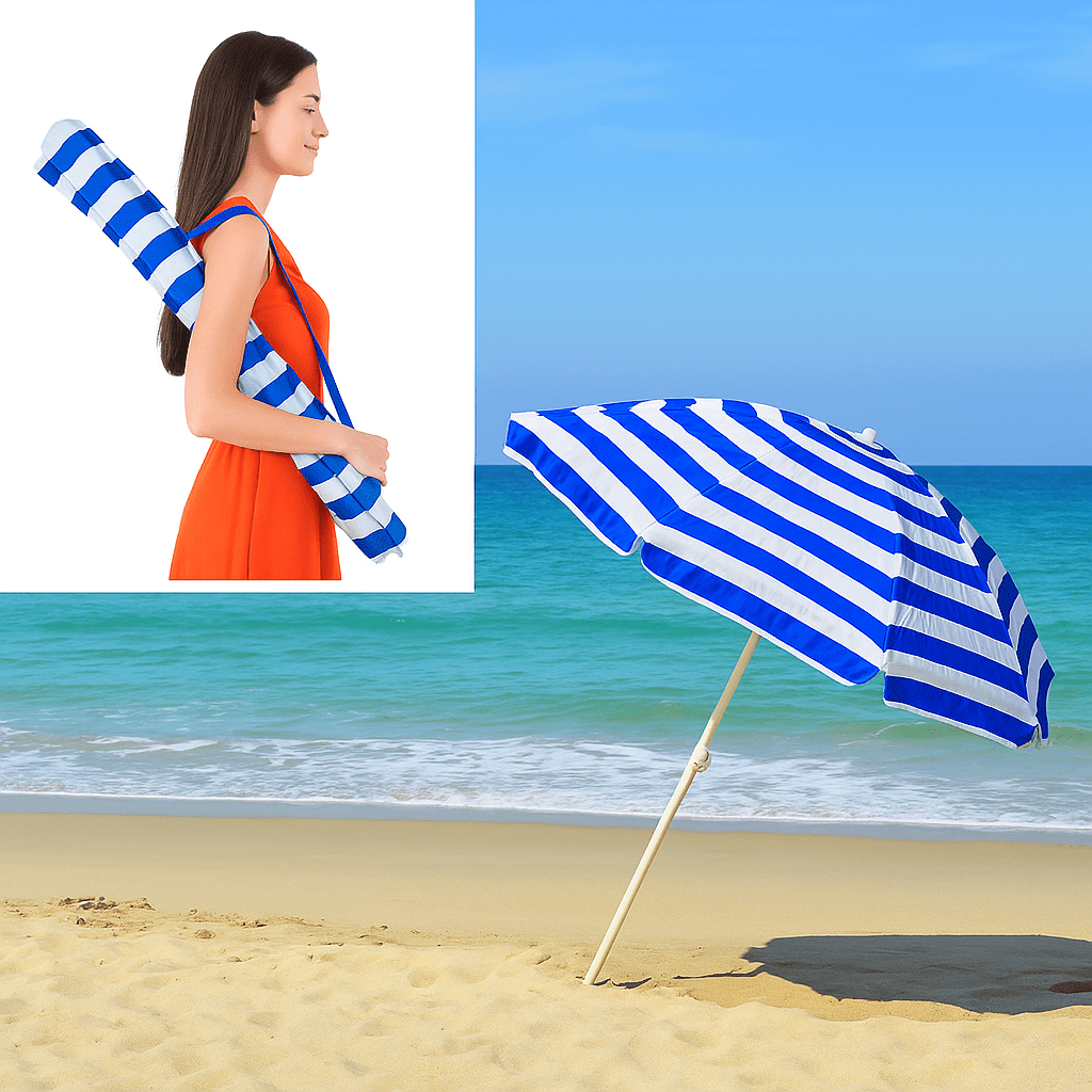 Ombrellone da Spiaggia Tondo Ø200 cm Cotone – Snodo, Custodia, Palo Acciaio - Lemag srl