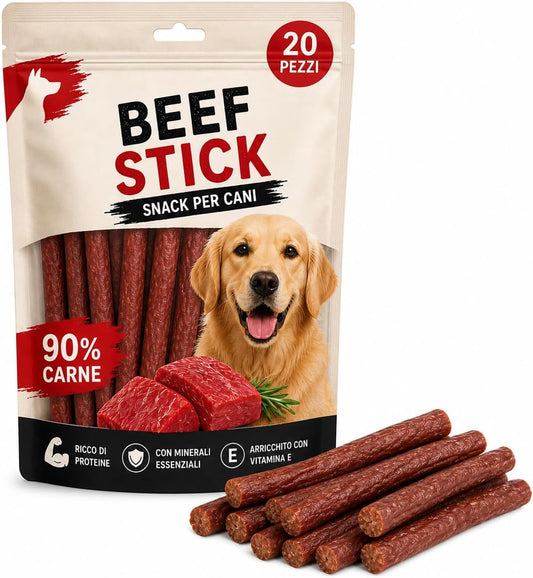 Snack per Cani Beef Stick 12 g x 20 Pezzi – 90% Carne di Manzo - Lemag srl
