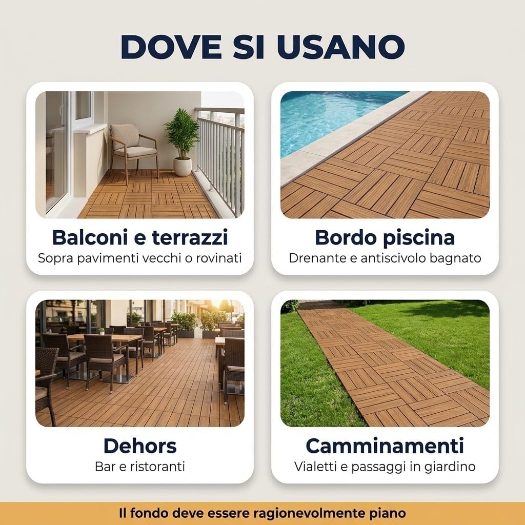 Piastrelle a Incastro per Esterni Effetto Legno 40x40 cm – 12 Pezzi - Lemag srl