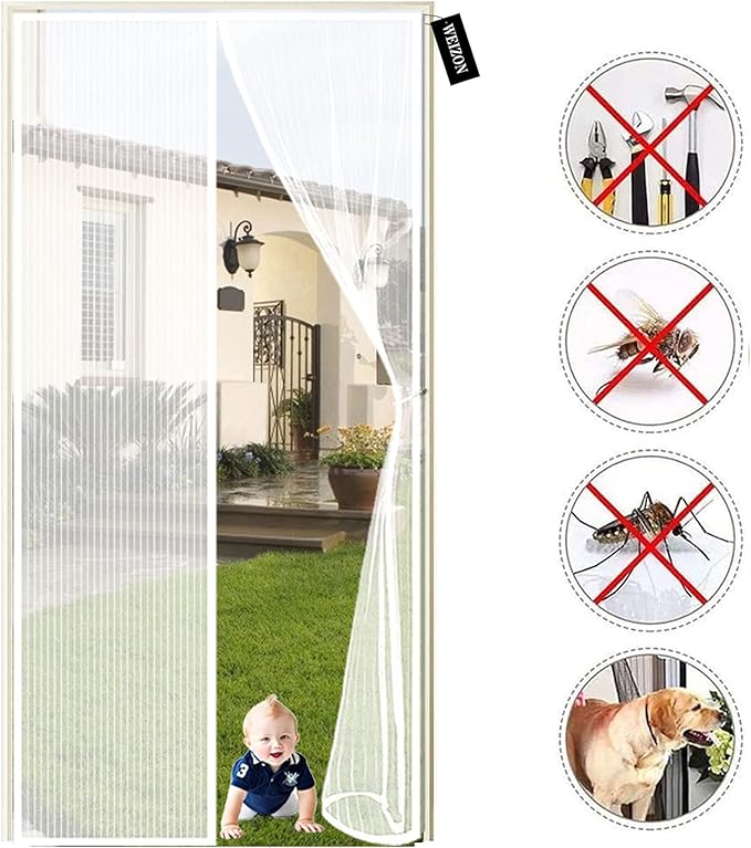 Zanzariera Magnetica Bianca 130x230 cm per Porte e Balconi, Facile Installazione - Lemag srl