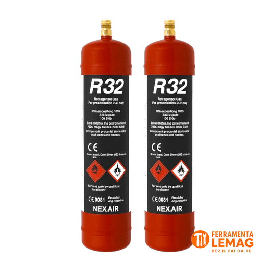 Ricarica gas R32 per condizionatori, valvola 1/2" ACME SX, approvazione T - PED - Lemag srl