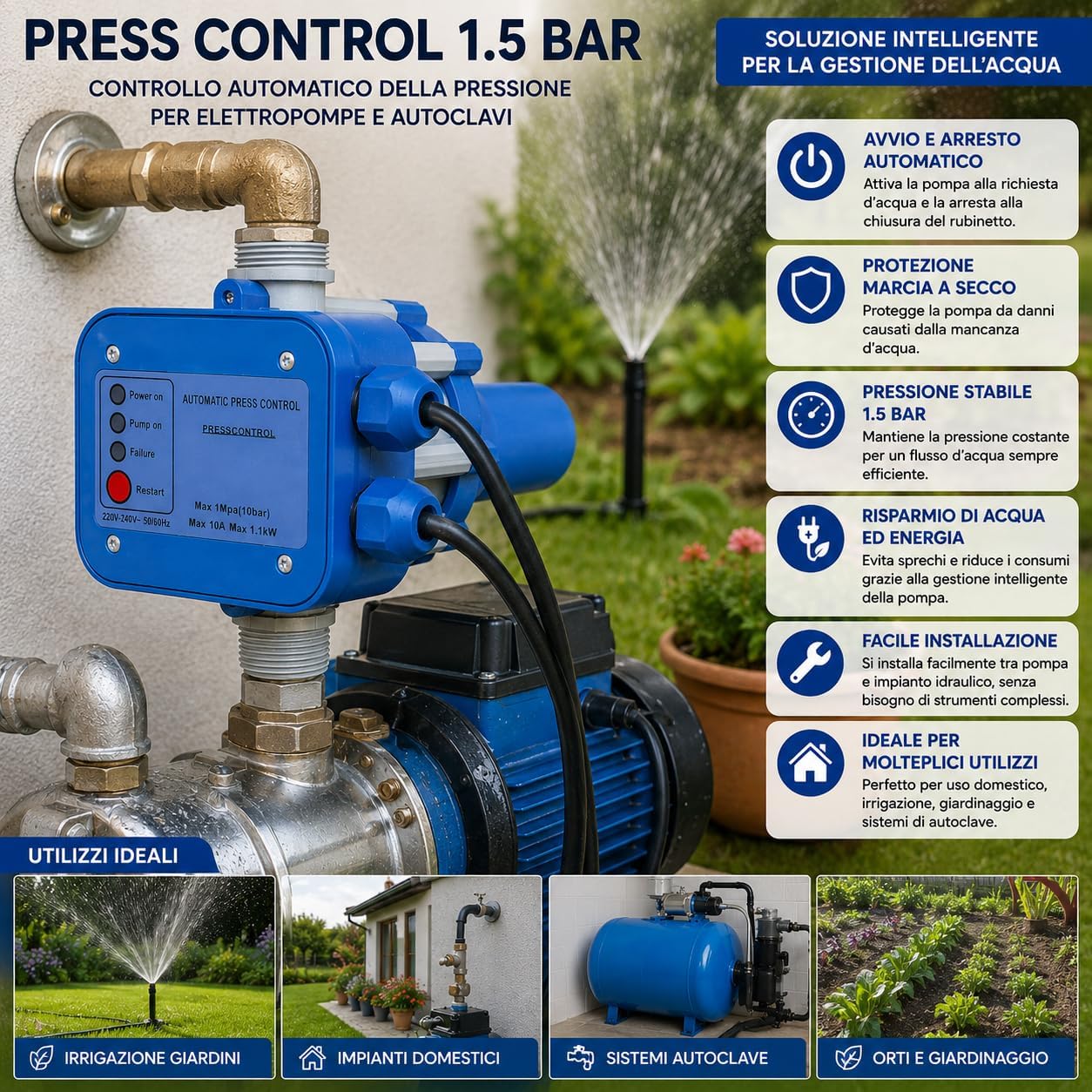 Press Control 1.5 Bar Automatico per Elettropompa Autoclave - Lemag srl