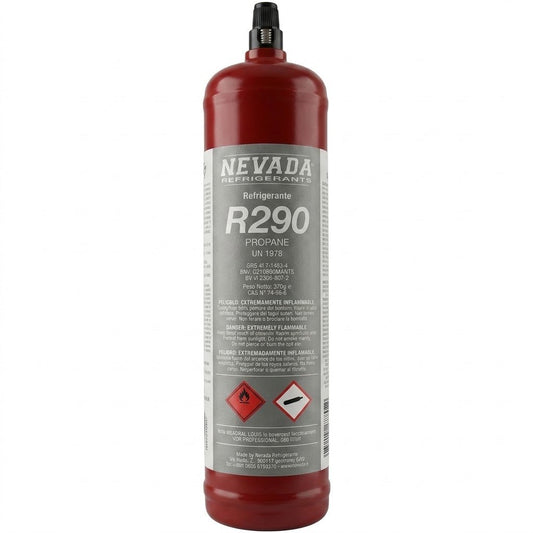 Bombola di gas refrigerante R290 propano ad alta purezza Nevada Refrigerants per impianti di refrigerazione.