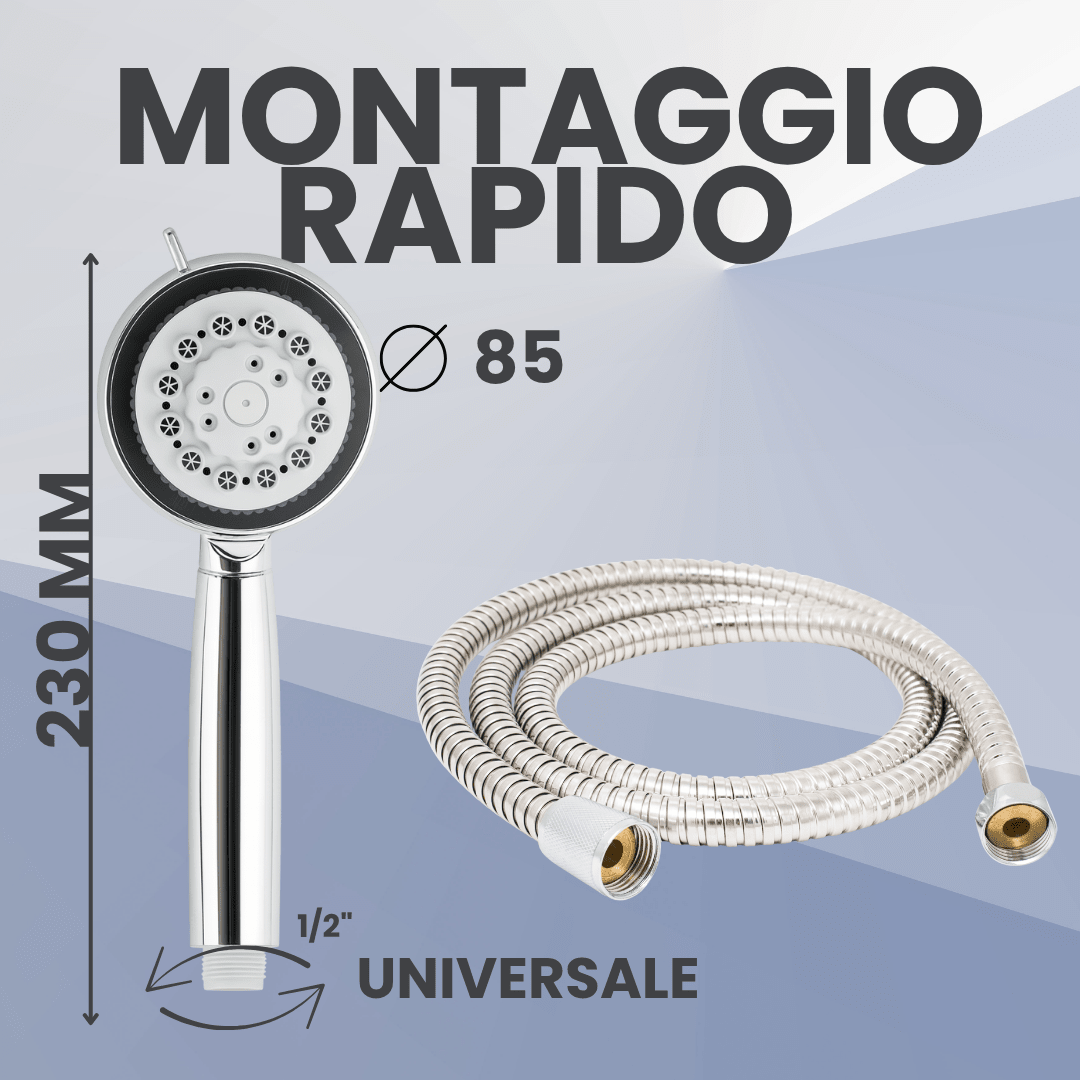 Soffione Doccia 8 Getti Cromato Universale Anticalcare Alta Pressione - Lemag srl