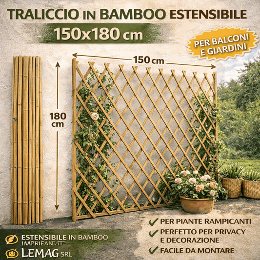 Traliccio Bamboo Estensibile 150x180 cm Grigliato per Piante Balcone Giardino - Lemag srl