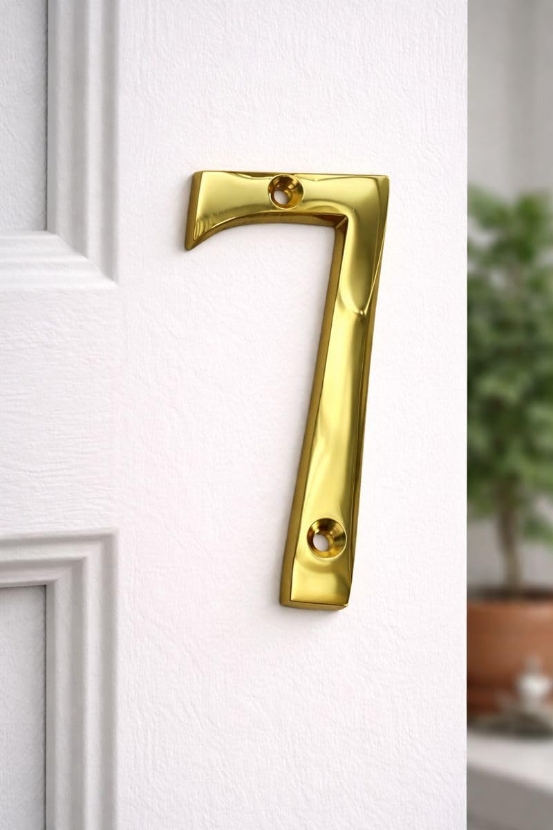 Numero Civico 7 in Ottone Lucido Stile Inglese – Casa e Condominio - Lemag srl