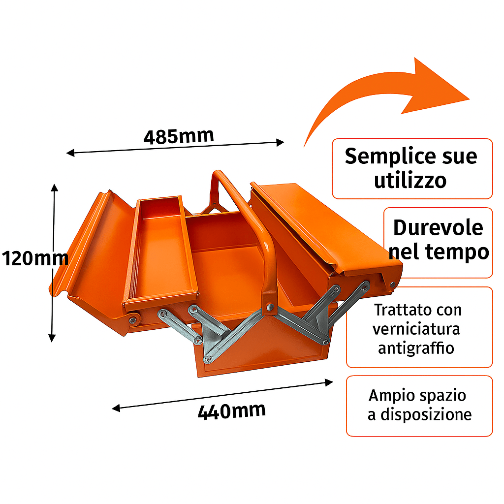 Cassetta Attrezzi Metallo 3 Scomparti 450 mm – Arancione Professionale Lemag - Lemag srl