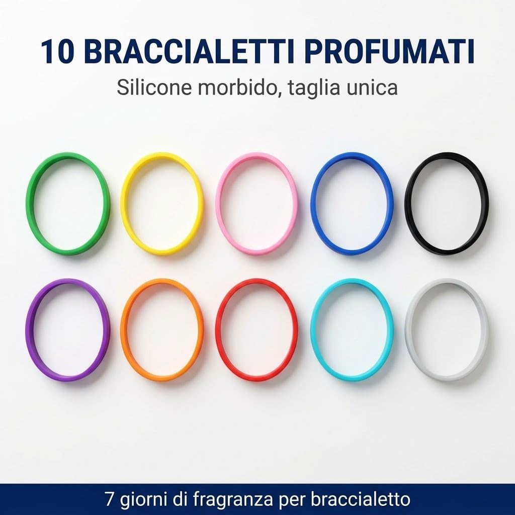 Braccialetti profumati in silicone alla citronella e lavanda, confezione da 10 pezzi – dettaglio