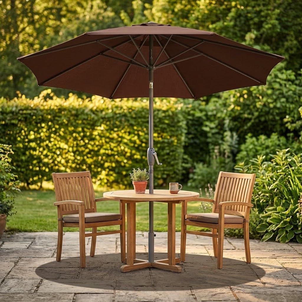 Ombrellone da Giardino Ø 2,5 m con Manovella – Parasole Tondo per Terrazzo e Esterno con Palo in Acciaio Robusto – Apertura Facile – Disponibile in Ecrù Verde e Marrone | Made in Italy - Lemag srl