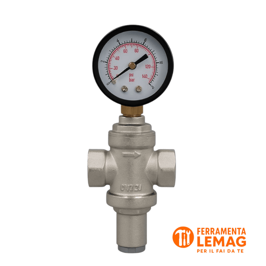 Riduttore Pressione Acqua 1/2" con Manometro e Filtro Ottone - Lemag srl