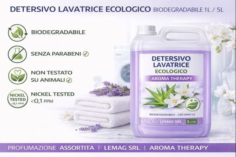 Detersivo Lavatrice Ecologico Biodegradabile 1L/5L – Senza Parabeni – Nickel Tested – Non Testato su Animali – Profumazioni Assortite - Lemag srl