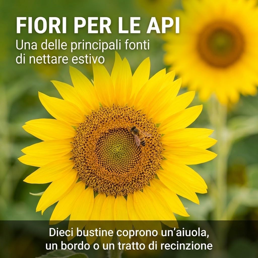 Semi di Girasole 10 Bustine - 5 Girasole Gigante e 5 Girasole Nano - Fino a 3 Metri o in Vaso sul Balcone - Semina da Aprile, Fioritura in Estate - Lemag srl