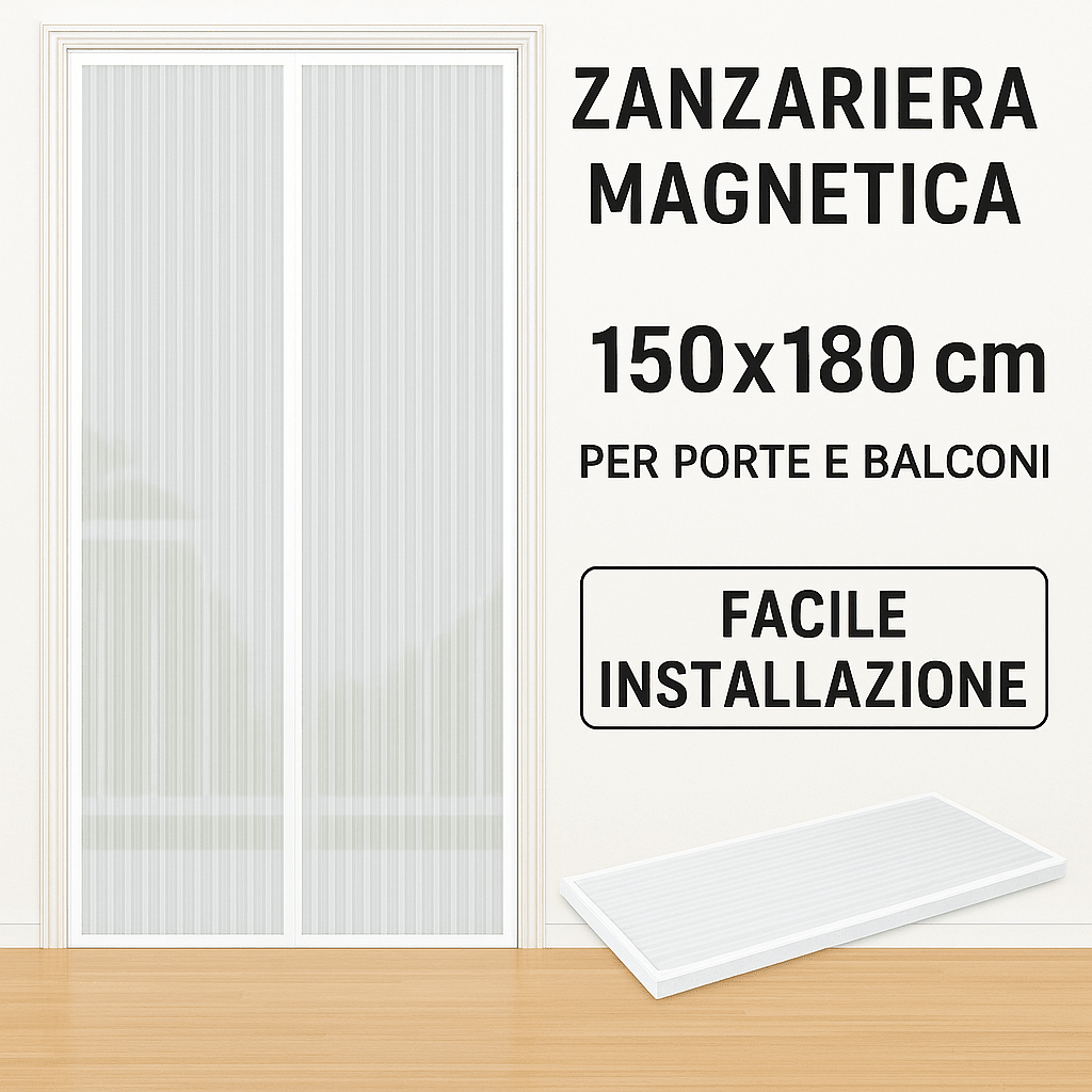 Zanzariera Tenda Magnetica Bianca 150x180 cm – Chiusura Automatica – Lemag srl - Lemag srl