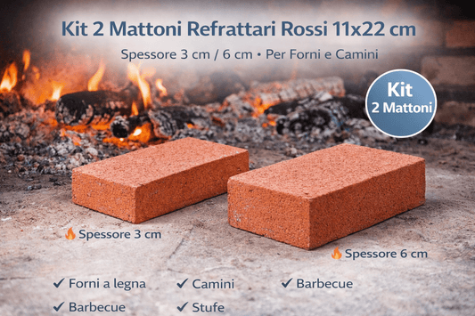 Kit 2 Mattoni Refrattari Rossi 11x22 cm – Spessore 3 cm / 6 cm – Per Forni e Camini - Lemag srl
