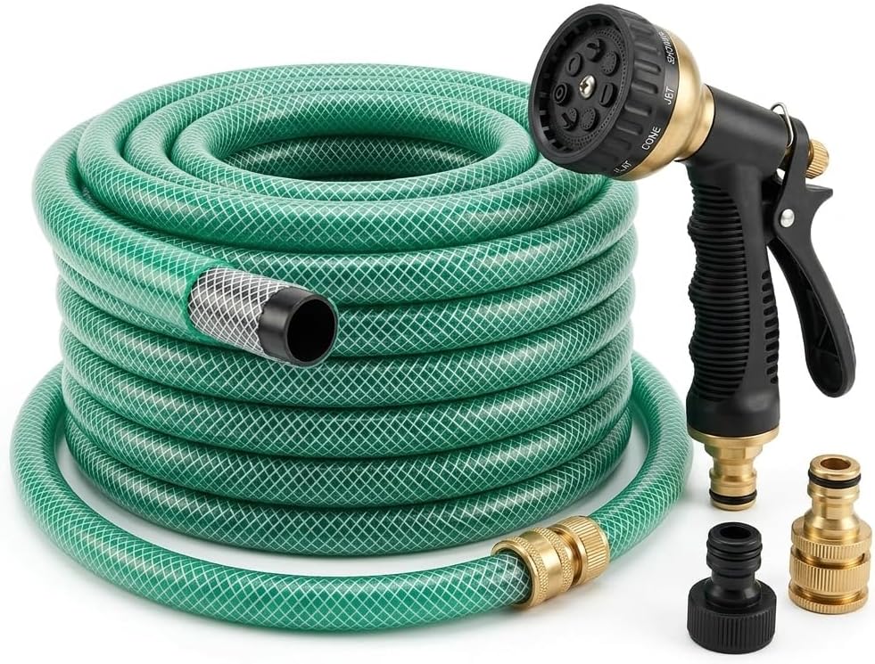 Tubo Irrigazione Retinato 1/2" 20 m con Pistola 5 Getti – Tubo da Giardino in PVC Anti-Alga e Atossico Antitorsione – Flessibile Resistente per Orto e Giardino - Lemag srl