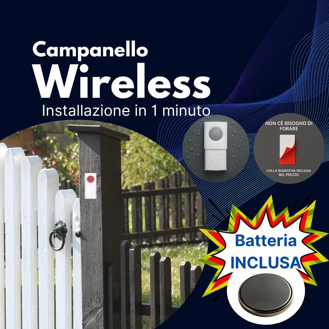 Campanello Wireless SYNTESY Batdoor – A Batteria, Portata Fino a 150m, 36 Melodie, LED, 4 Volumi, Installazione Facile – Colore Bianco - Lemag srl