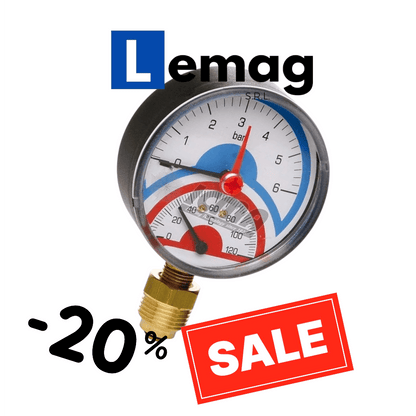 Termomanometro radiale Ø80 attacco laterale 1/2" 0–6 Atm 0–120°C – Impianti termici - Lemag srl
