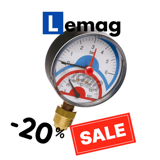 Termomanometro radiale Ø80 attacco laterale 1/2" 0–6 Atm 0–120°C – Impianti termici - Lemag srl
