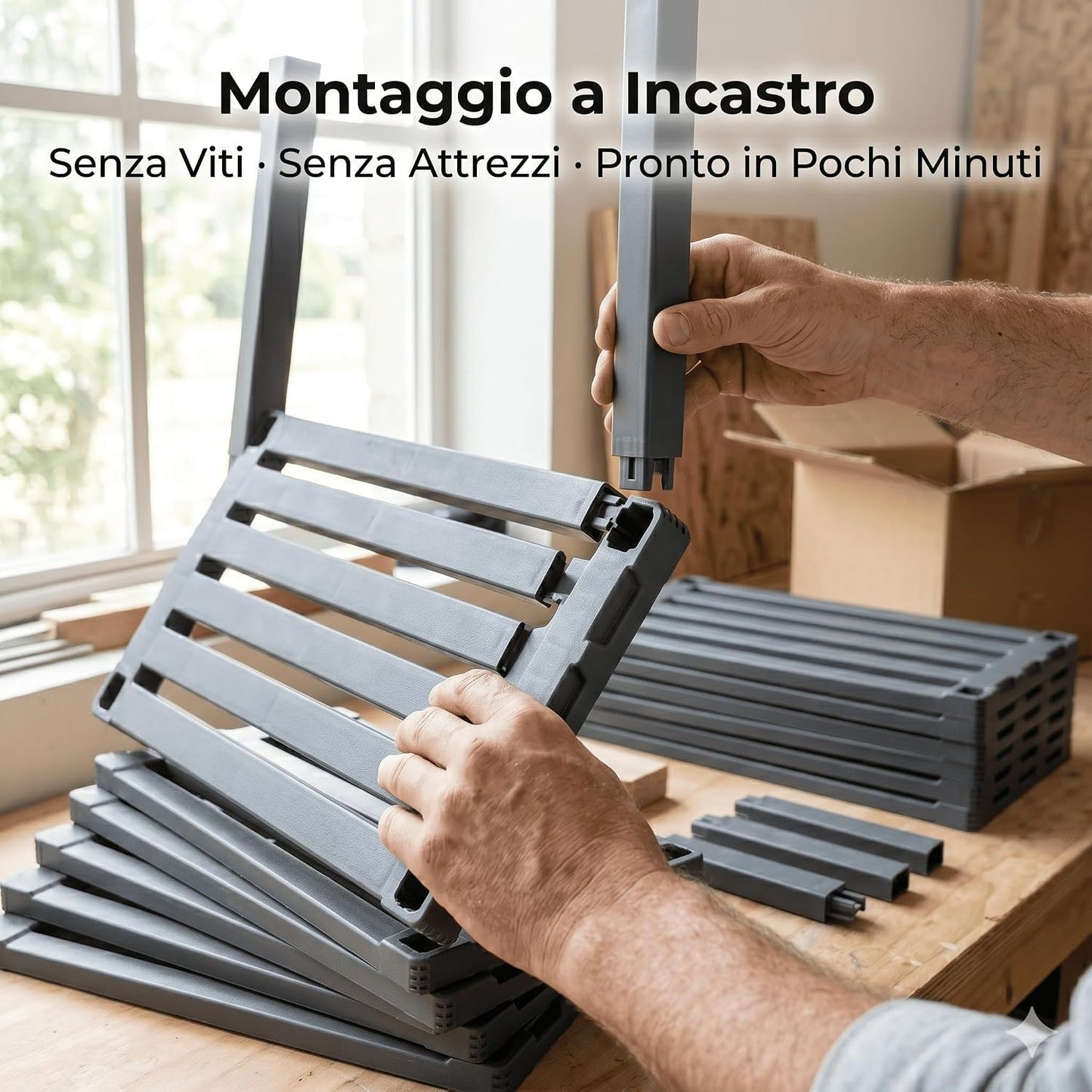Scaffale in Resina 4 Ripiani 30x60x143h cm – Scaffalatura Portata 100 kg per Garage Cantina e Magazzino – Scaffale Plastica Resistente Montaggio a Incastro Senza Viti - Lemag srl