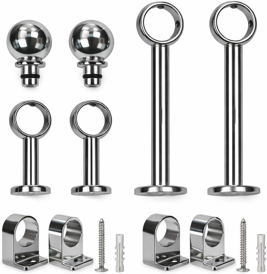 Kit Supporto Tubo Acciaio Cucina per Pensili e Mensole – 2 Terminali a Sfera, 2 Supporti Mensola Medi, 2 Lunghi, 2 Supporti Muro con Viti - Lemag srl