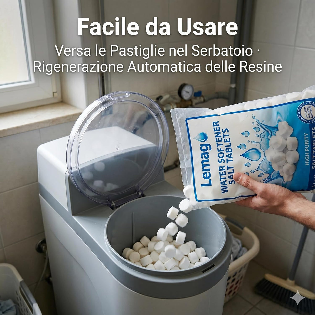 Sale a Pastiglie per Addolcitore Acqua 5 kg – Sale Ricristallizzato Purissimo 99,9% – Pastiglie Cilindriche Rigeneranti per Resine – Anticalcare Addolcitori Domestici e Industriali - Lemag srl