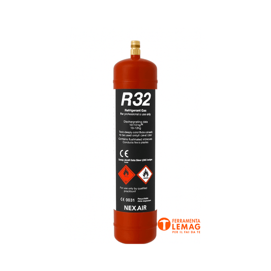 Ricarica gas R32 per condizionatori, valvola 1/2" ACME SX, approvazione T - PED - Lemag srl