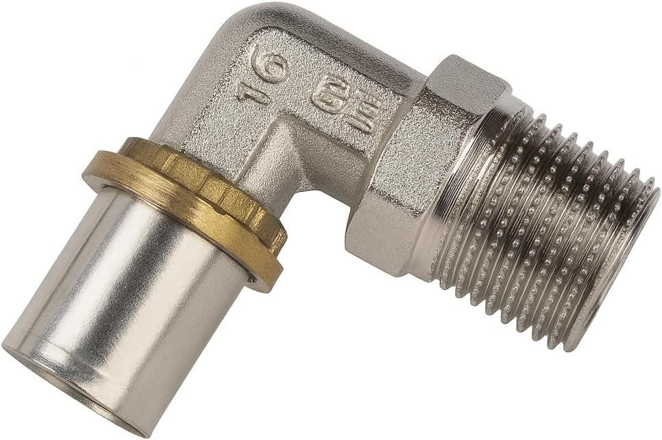 Gomito a Pressione 16x1/2 Maschio in Ottone Nichelato – Multistrato - Lemag srl