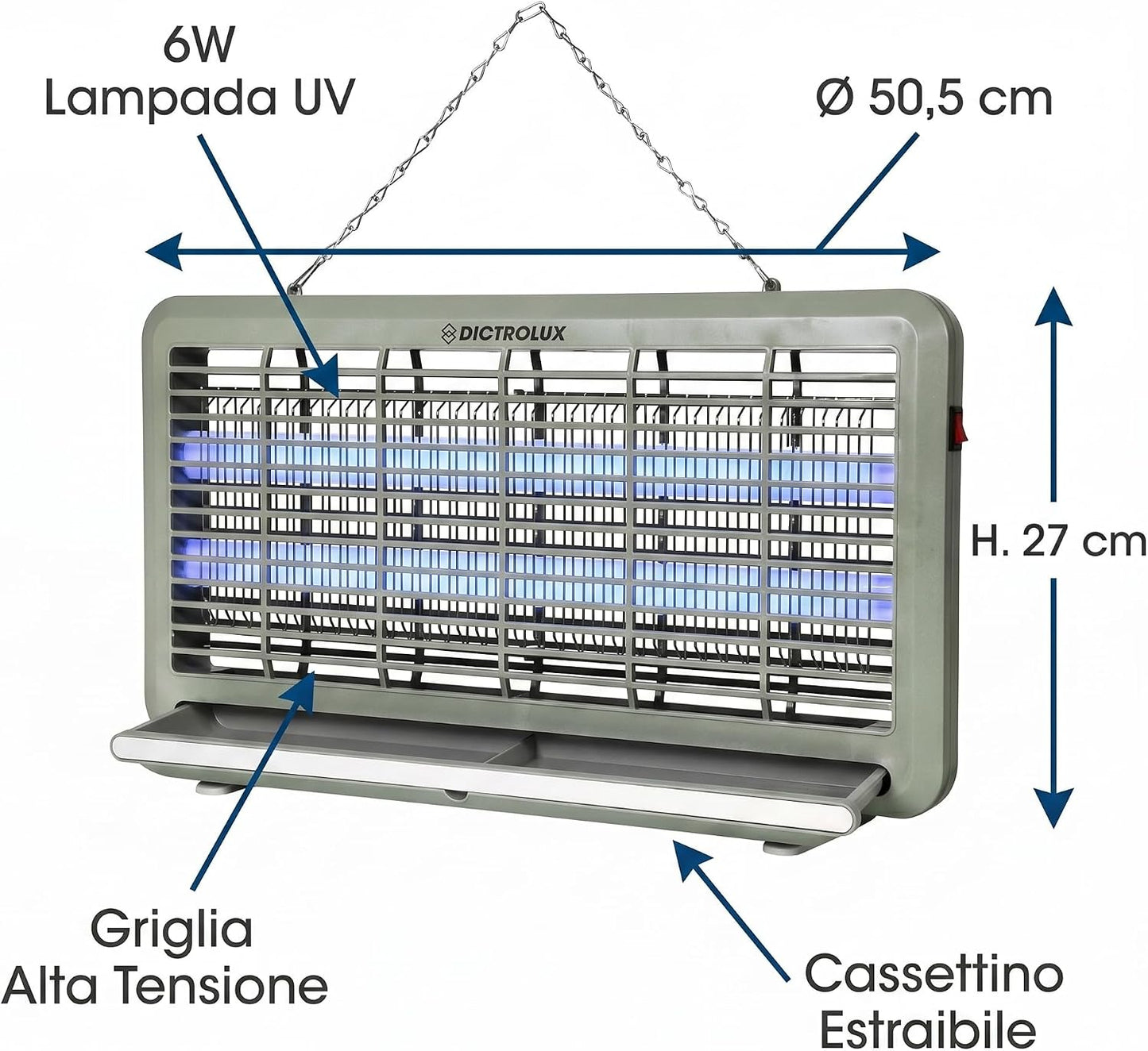 Zanzariera Elettrica Mosquito Killer 6W – Ø50,5cm H27cm | Lampada UV Anti Zanzare Mosche Insetti | Senza Insetticidi | Silenzioso | Uso Interno Casa Ufficio | Made in Italy - Lemag srl