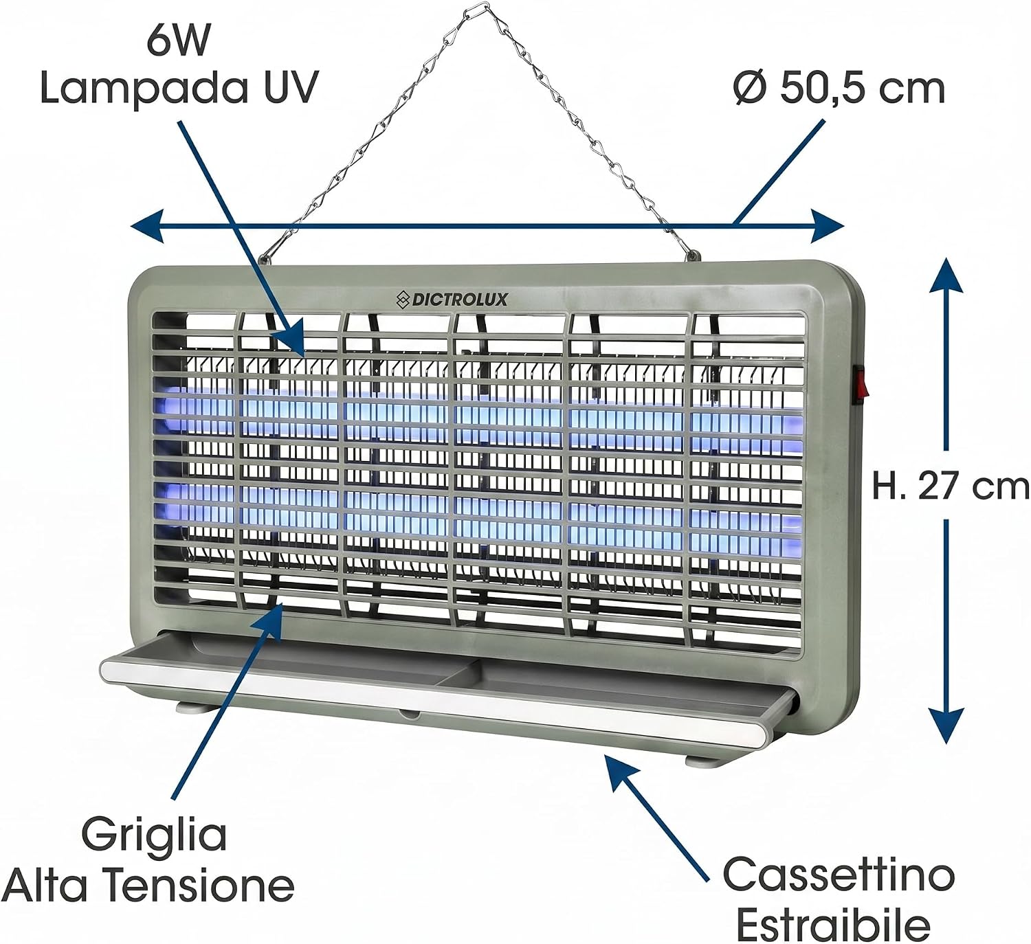 Zanzariera Elettrica Mosquito Killer 6W – Ø50,5cm H27cm | Lampada UV Anti Zanzare Mosche Insetti | Senza Insetticidi | Silenzioso | Uso Interno Casa Ufficio | Made in Italy - Lemag srl