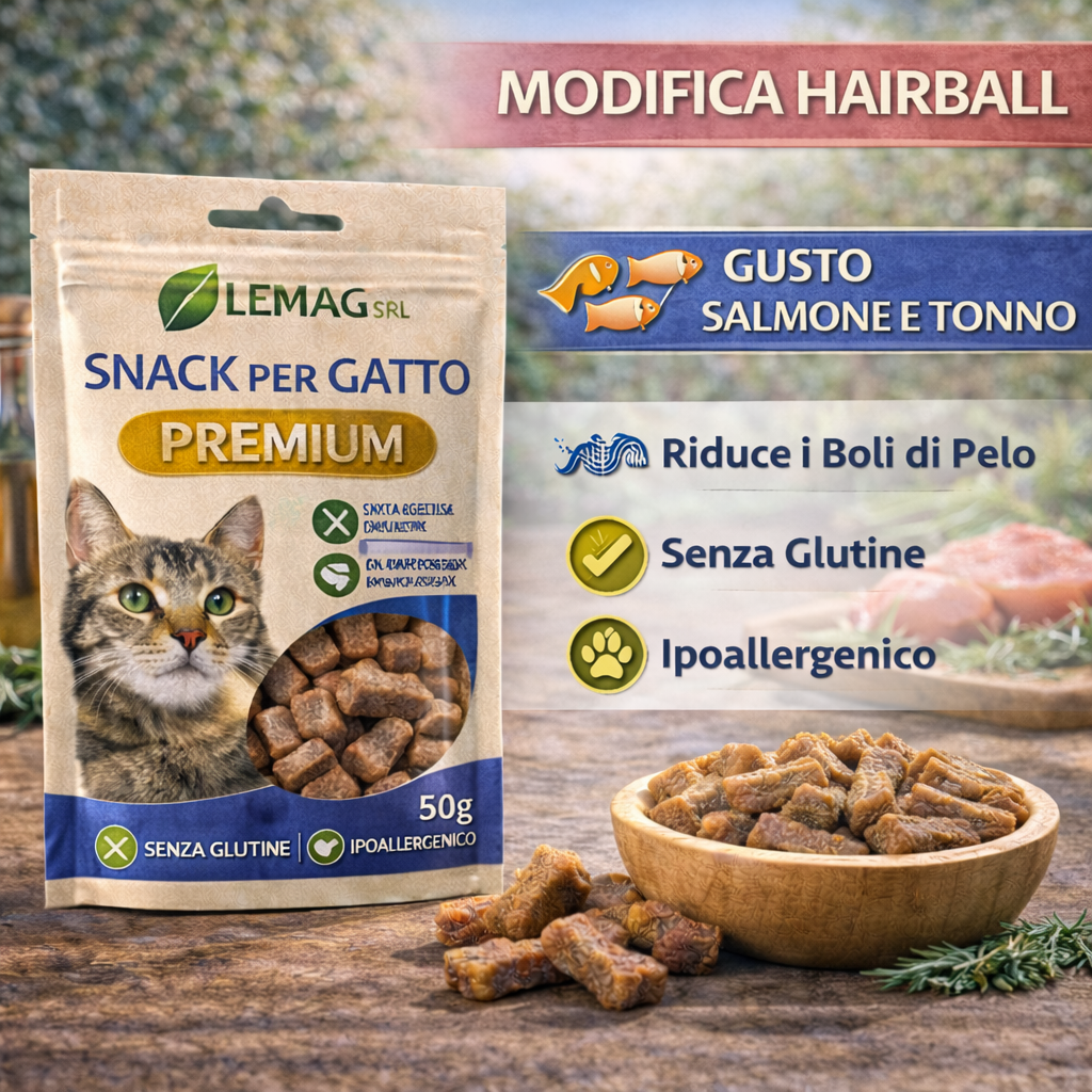 Snack per Gatto Premium 5 Confezioni da 50 g Senza Glutine Ipoallergenico Ricompensa LEMAG SRL - Lemag srl