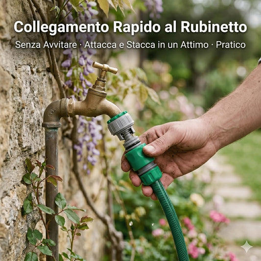 Tubo Irrigazione 1/2" 15 m – Tubo da Giardino Completo con Raccordi Rapidi Acquastop Attacco Rubinetto e Lancia a Getto Regolabile – Pronto all'Uso per Orto e Giardino - Lemag srl