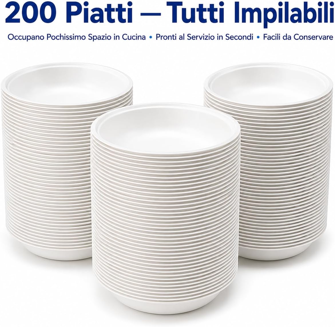 200 Piatti Fondi Riutilizzabili – 10 Conf. × 20 pz | Resistenti e Impilabili | Ristorante Mensa Catering Sagre | Famiglia Numerosa | Made in Italy - Lemag srl