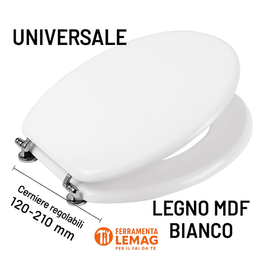 Sedile WC Copriwater Universale MDF Legno Bianco Pesante Tavoletta Vaso Bagno - Lemag srl