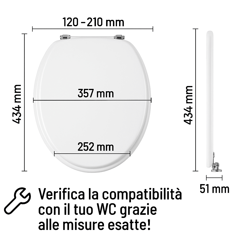 Sedile WC Copriwater Universale MDF Legno Bianco Pesante Tavoletta Vaso Bagno - Lemag srl