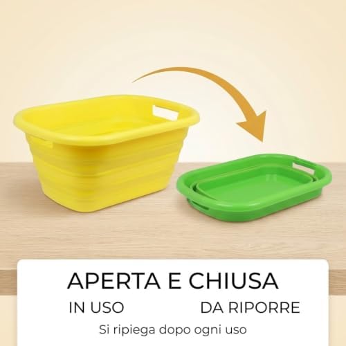 Bacinella Pieghevole 26 Litri – Set 2 Pezzi – Salvaspazio per Bucato, Ammollo, Campeggio e Camper – 54,5×39,5×23,8 cm - Lemag srl