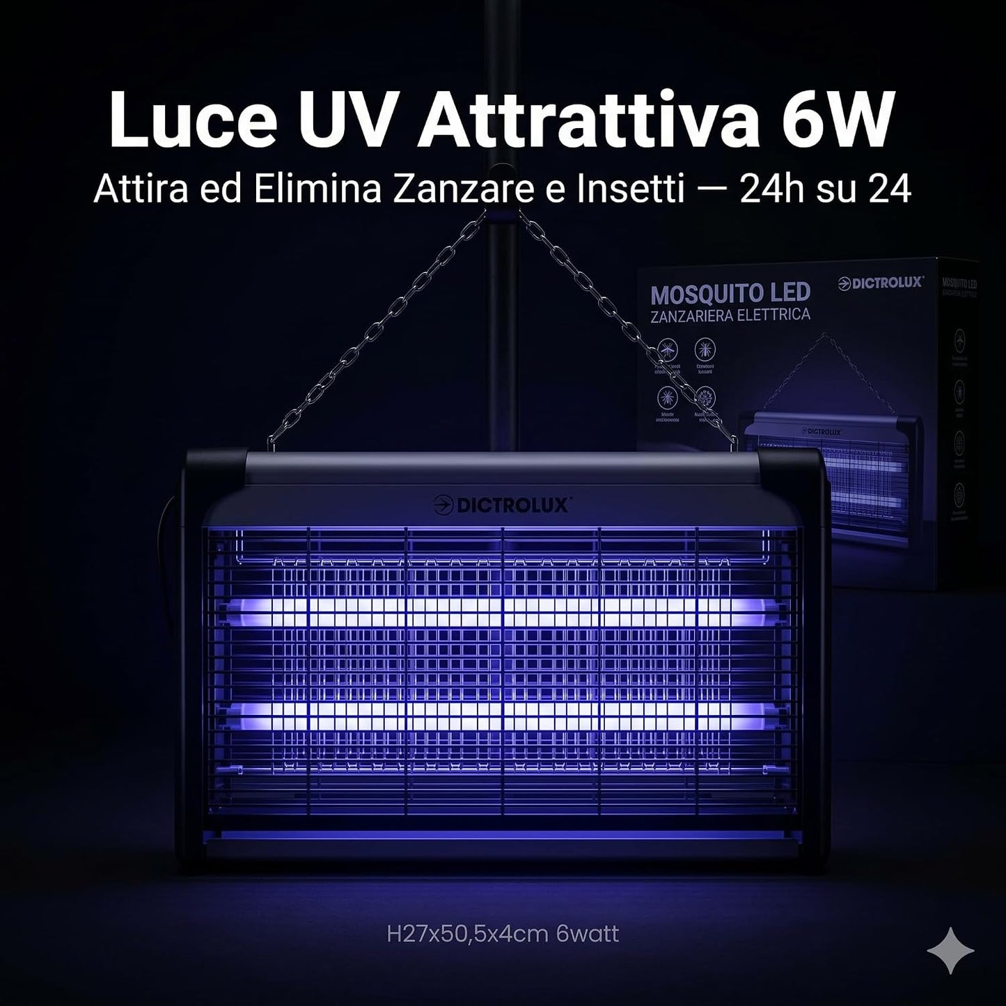 Zanzariera Elettrica Mosquito Killer 6W – Ø50,5cm H27cm | Lampada UV Anti Zanzare Mosche Insetti | Senza Insetticidi | Silenzioso | Uso Interno Casa Ufficio | Made in Italy - Lemag srl