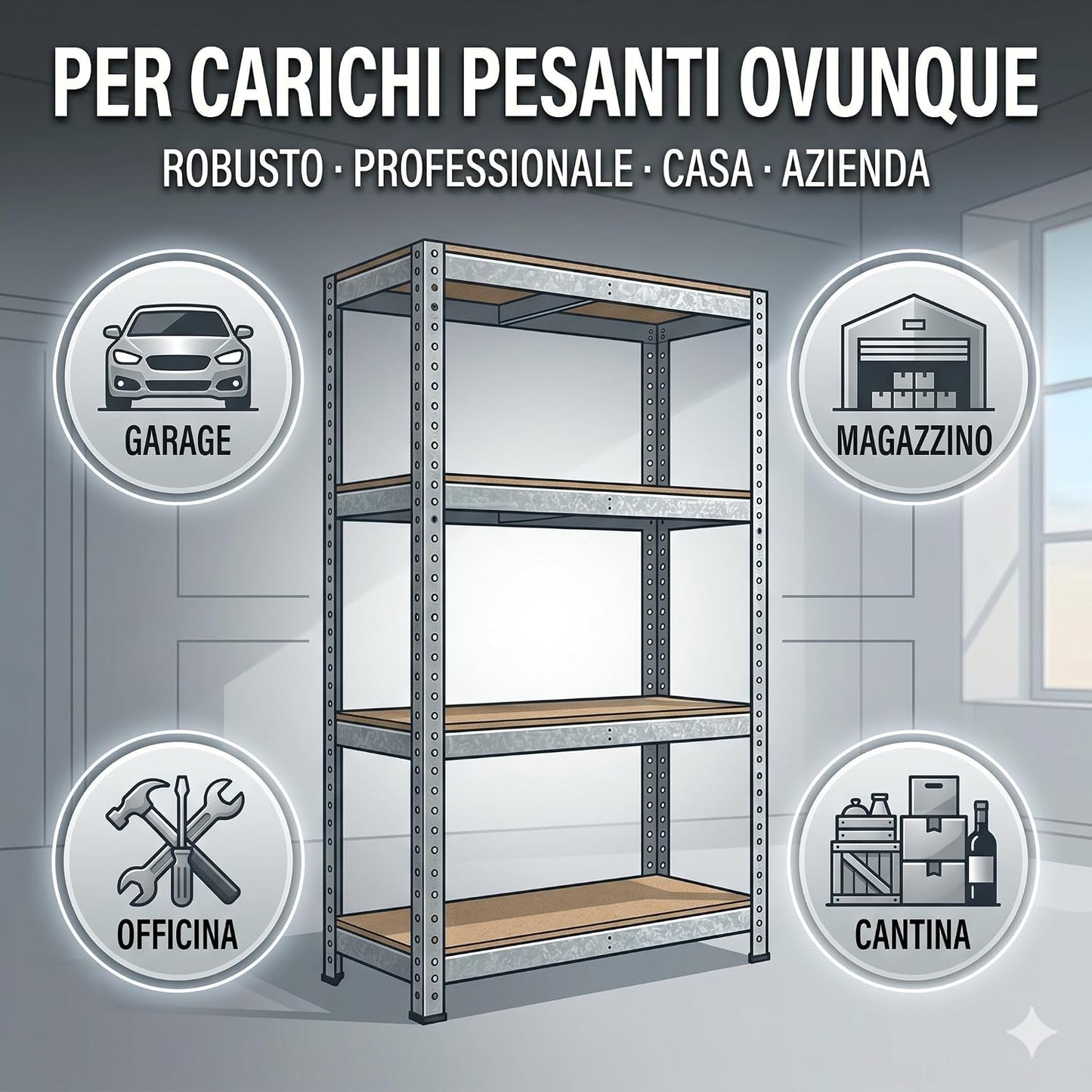 Scaffale Metallo 5 Ripiani 90x40x180h cm – Portata 875 kg Carico Pesante – Scaffalatura Zincata Heavy Duty Montaggio a Incastro Senza Bulloni per Garage Magazzino Cantina - Lemag srl