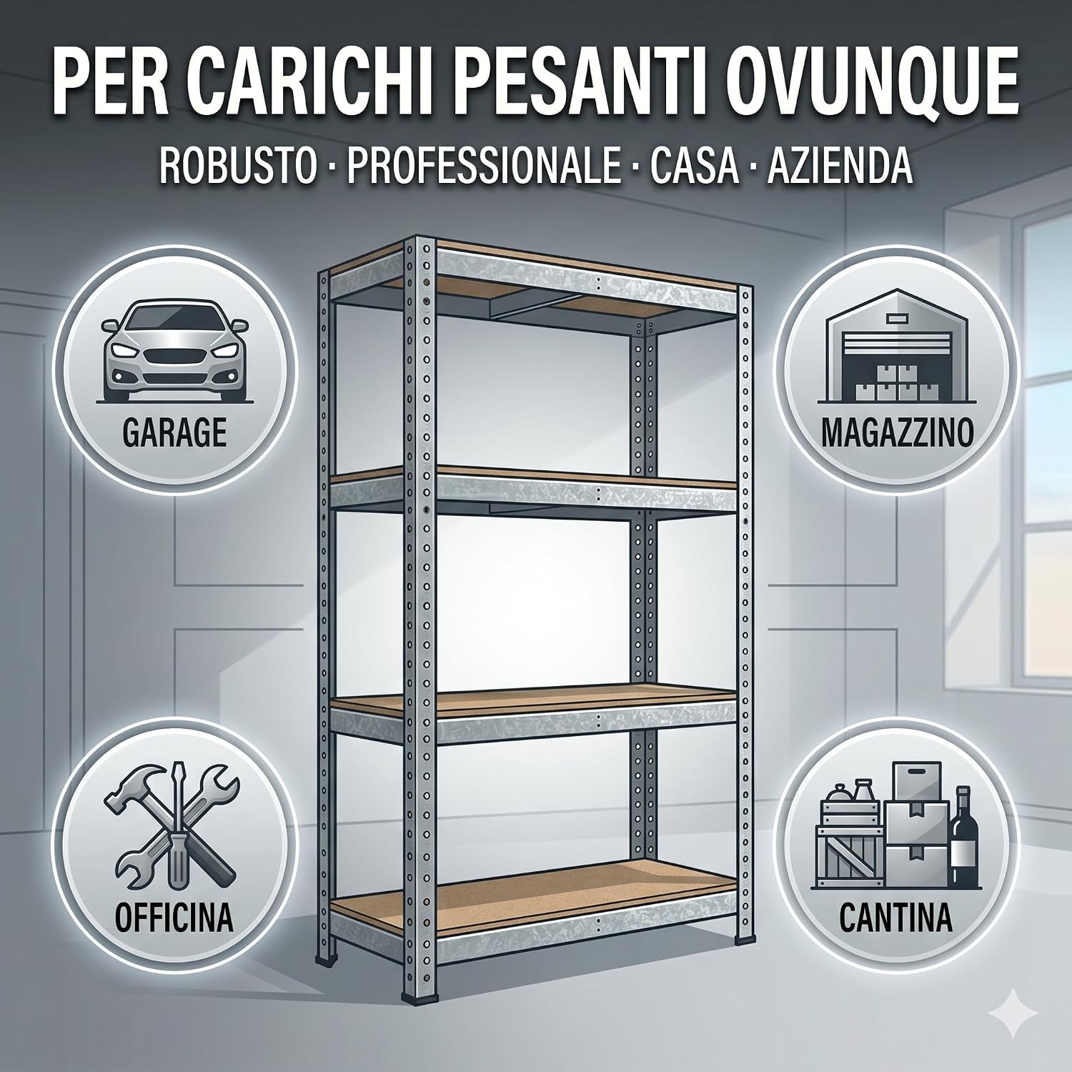Scaffale Metallo 5 Ripiani 90x40x180h cm – Portata 875 kg Carico Pesante – Scaffalatura Zincata Heavy Duty Montaggio a Incastro Senza Bulloni per Garage Magazzino Cantina - Lemag srl